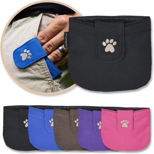 Black pocket treat pouch shown with a variety of five colors