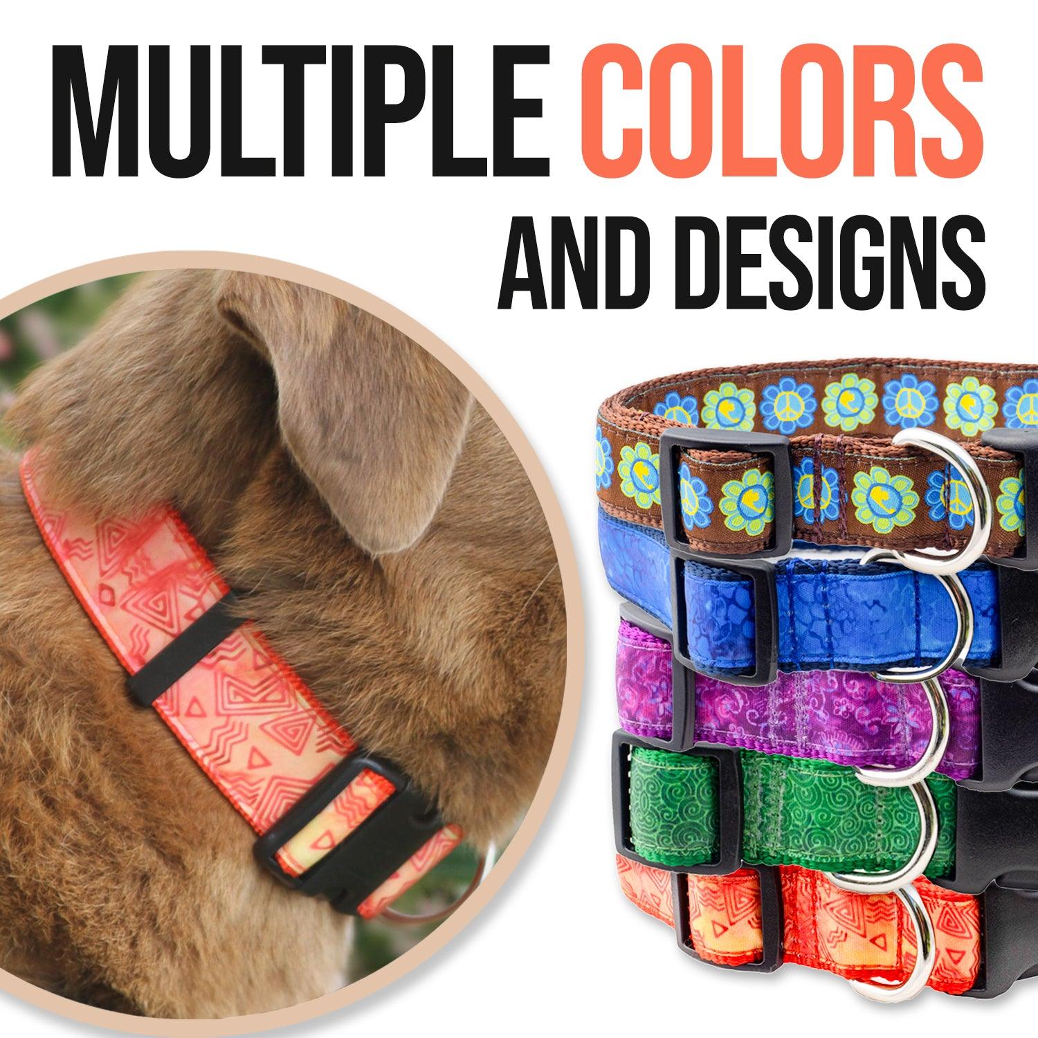 Batik inspired dog collars in a variety of colors and styles