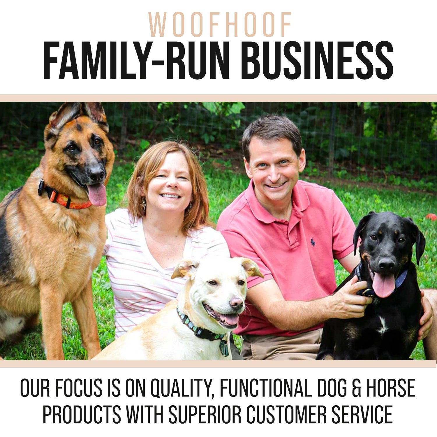 Woofhoof is a family run business - picture features business owners and three dogs