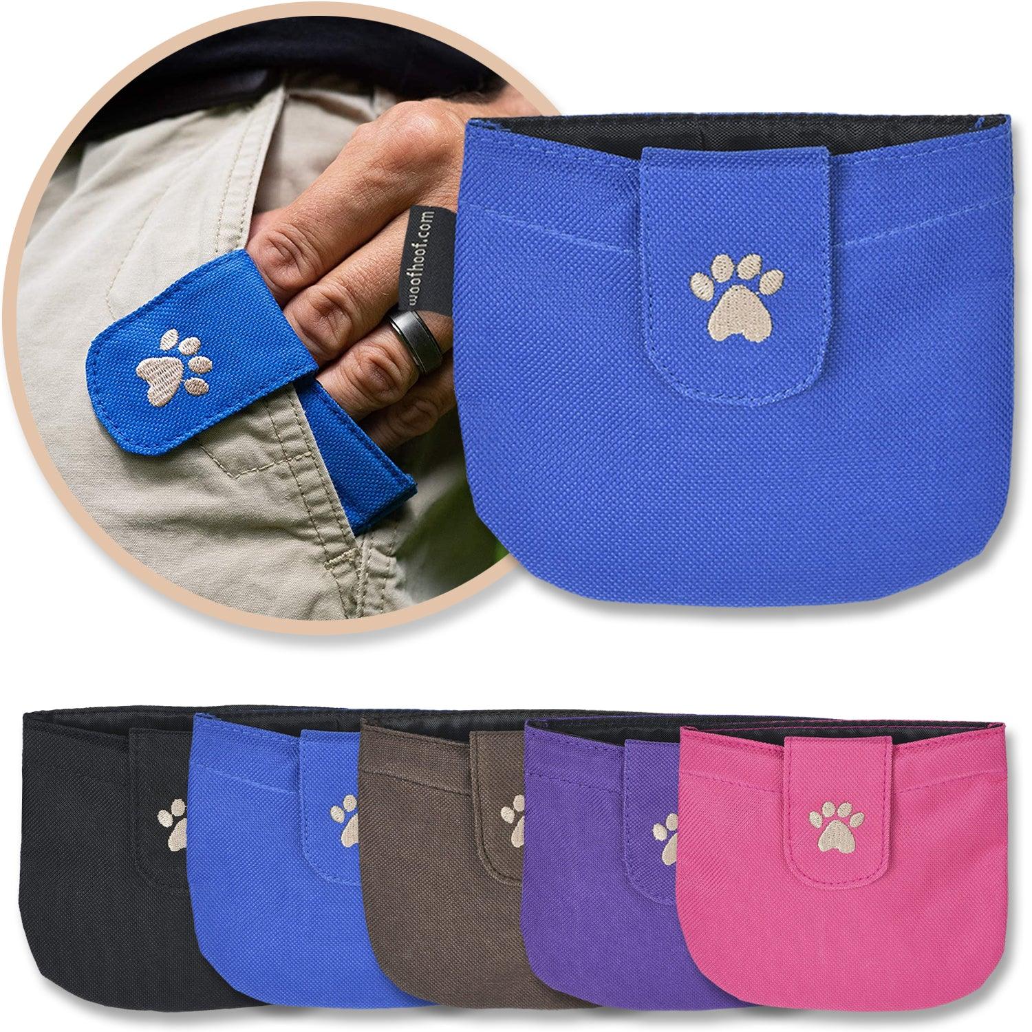 Blue pocket treat pouch shown with a variety of five colors