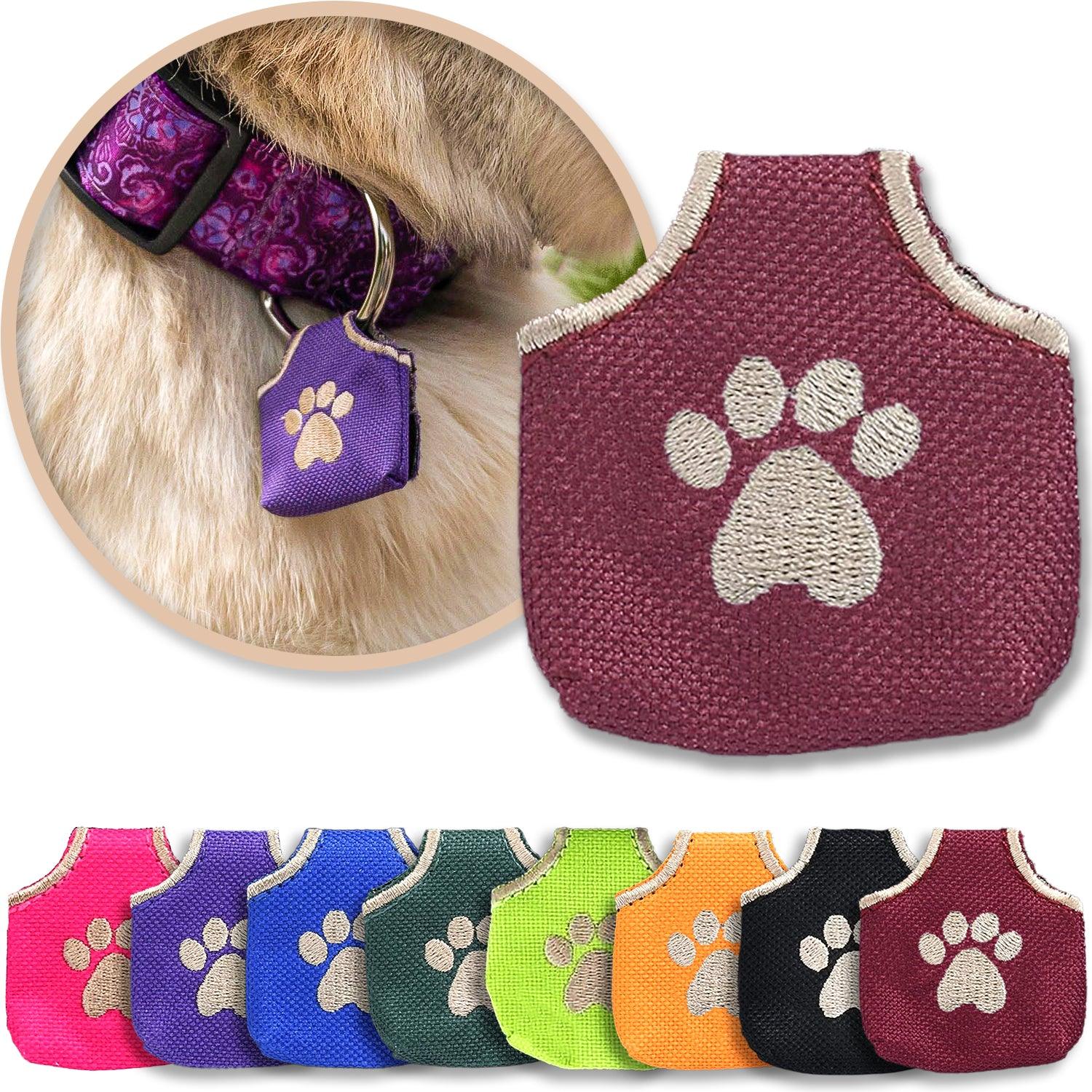 Red dog tag cover shown with other colors
