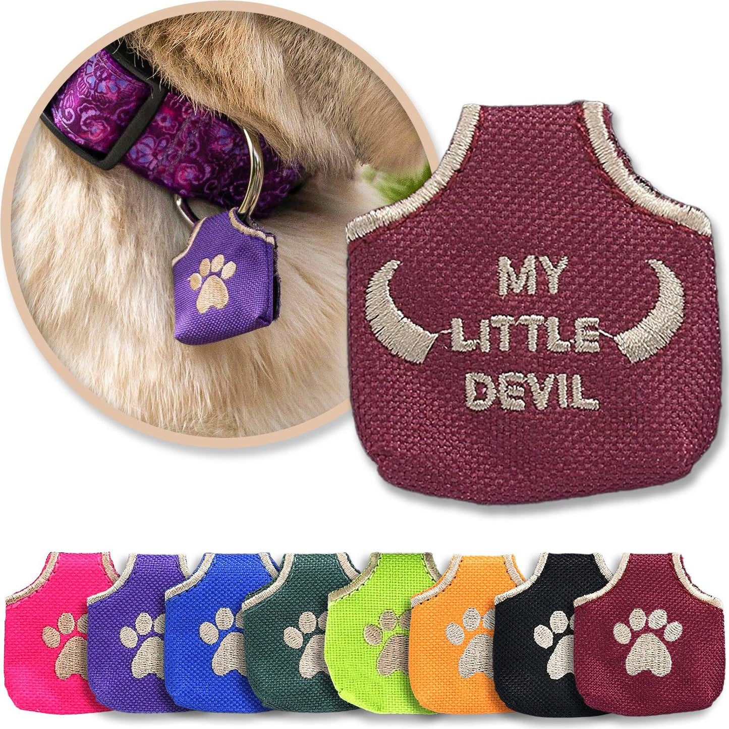 Red 'My Little Devil' pet tag silencer