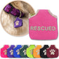Pink 'rescued' pet tag silencer shown with other color options