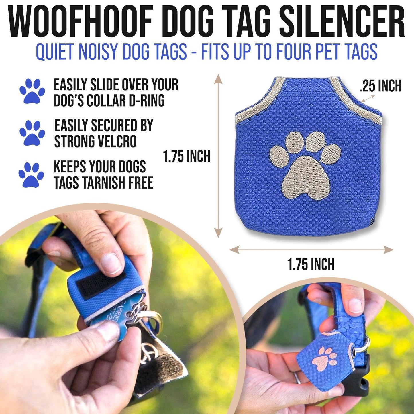 Blue dog tag silencer with use instructions