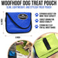 Blue and lime dog treat pouches with brown dog