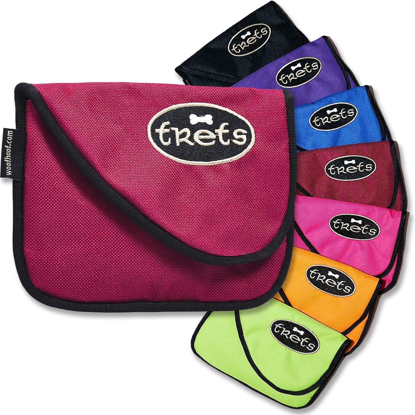 Burgundy dog treat pouch shown with multiple color options