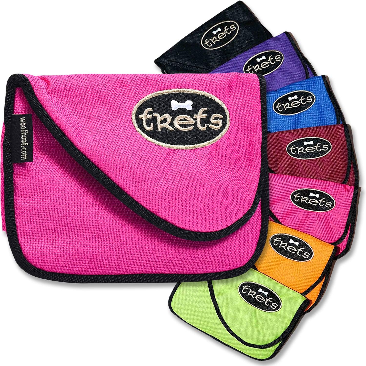 Pink bag for dog treats show with multiple color options